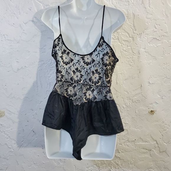 Vintage silky one piece sexy lace black  slip wear size medium - Picture 8 of 10